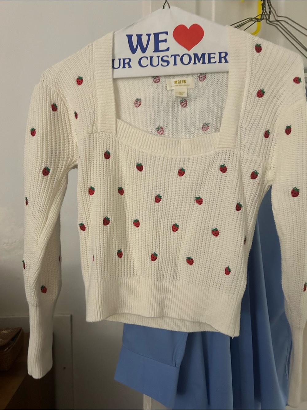 XS Anthropologie Cream Sweater with Strawberry Embroidery